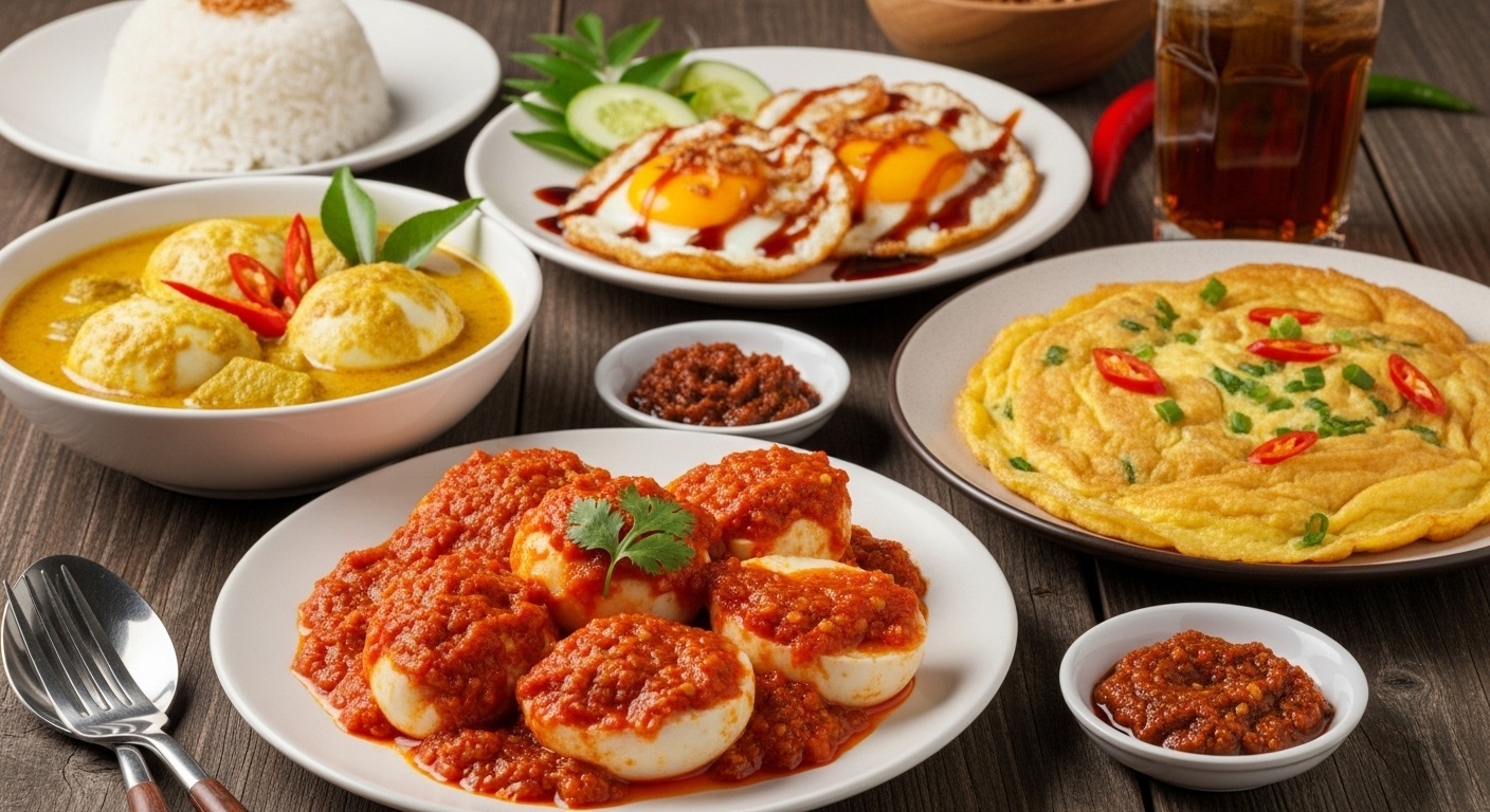 Telur ceplok sedang dimasak di atas wajan panas.